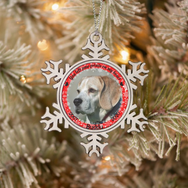 Personalisiertes Red Dog Memorial Schneeflocken Zinn-Ornament (Baum)