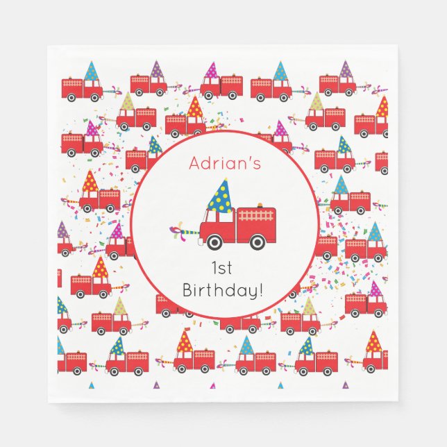 Personalisiertes Red Fire Truck Party Muster Gebur Serviette (Vorderseite)
