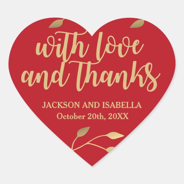 Personalisiertes Red Gold Heart Wedding Cake Box L Herz-Aufkleber (Vorderseite)