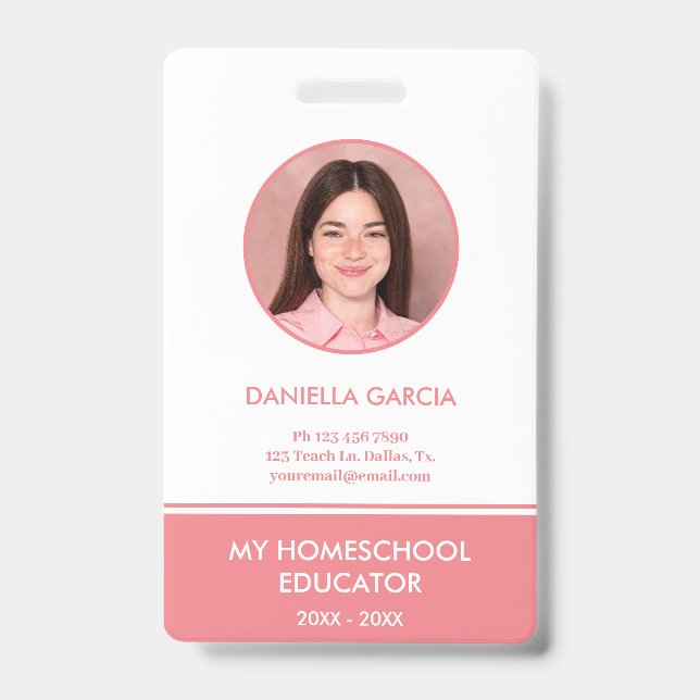 Personalisiertes Red Homeschool Lehrer-ID-Abzeiche Ausweis (Front)