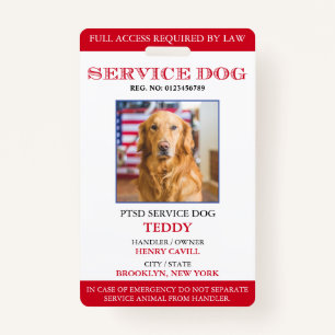 Personalisiertes Red White Service Dog Foto ID Abz Ausweis