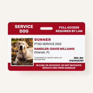 Personalisiertes Red White Service Dog Foto ID Abz Ausweis
