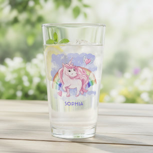 Personalisiertes Regenbogen-Einhorn-Namensgeschenk Glas