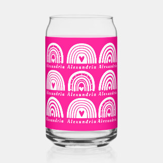 Personalisiertes Regenbogen-Muster heißer Pink-Kaf Dosenglas