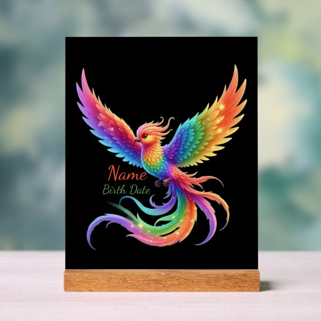 Personalisiertes Regenbogen-Phönix-Name-Geburtsdat Acrylschild (Neutral)