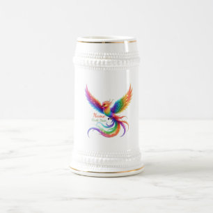 Personalisiertes Regenbogen-Phönix-Name-Geburtsdat Bierglas