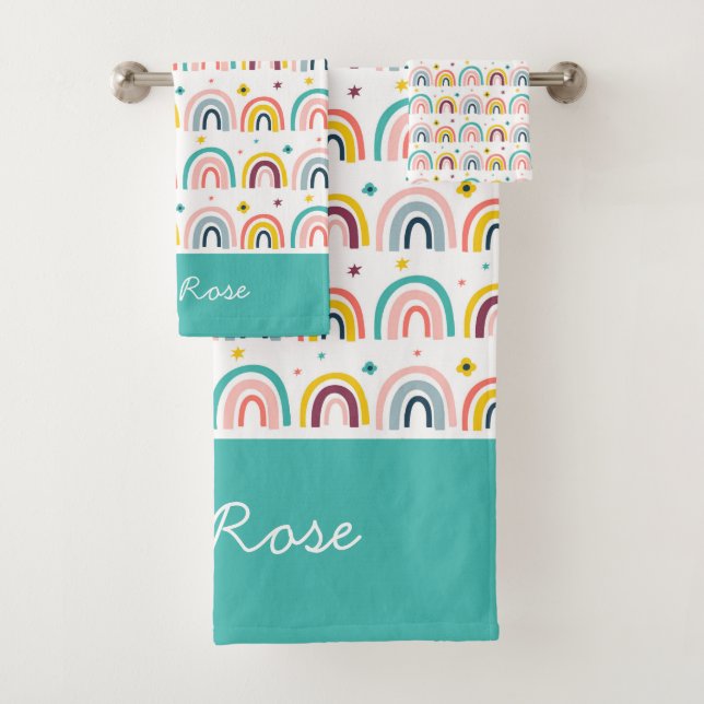 Personalisiertes Regenbogenmuster Badhandtuch Set (Insitu)
