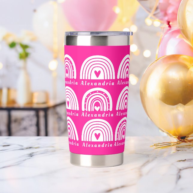 Personalisiertes Regenbogenmuster - Hot Pink Thermobecher (Bachelor Party)