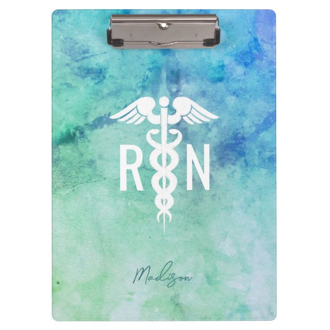 Personalisiertes registriertes RN Aquamarin Blue W Klemmbrett (Vorderseite)
