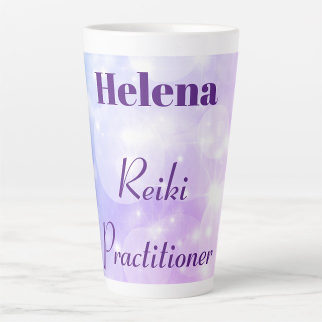 Personalisiertes Reiki Practitioner Funkeldesign Milchtasse (Vorderseite)