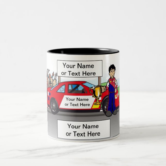 Personalisiertes Rennwagen, Lagerwagen - Männliche Zweifarbige Tasse (Mittel)