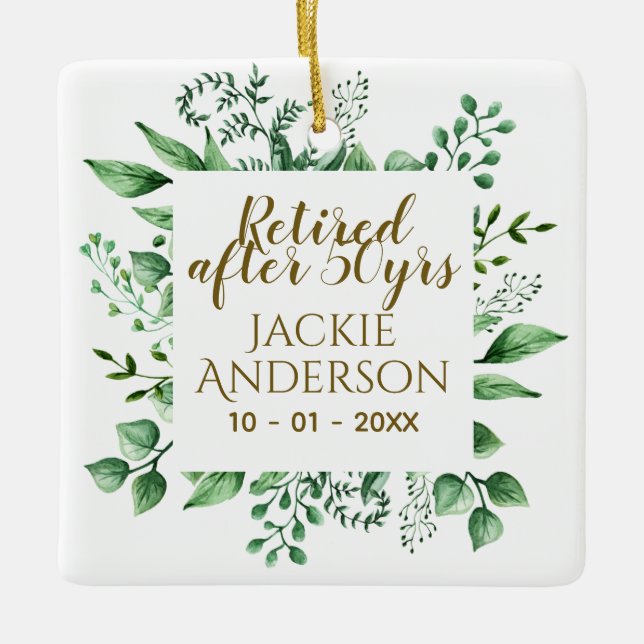 Personalisiertes Rentengeschenk Botanisches Grünes Keramikornament (Vorderseite)