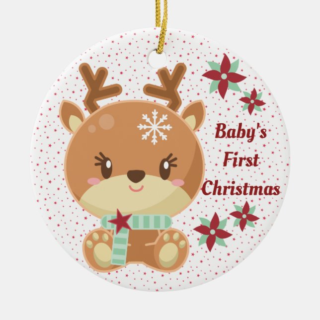 Personalisiertes Rentier Baby Keramik Ornament (Vorne)