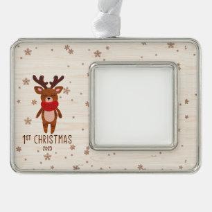 Personalisiertes Rentier Baby Rahmen-Ornament Silber
