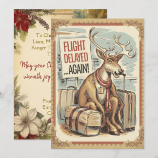 Personalisiertes Rentier Flight Delay Funny Vintag Feiertagskarte