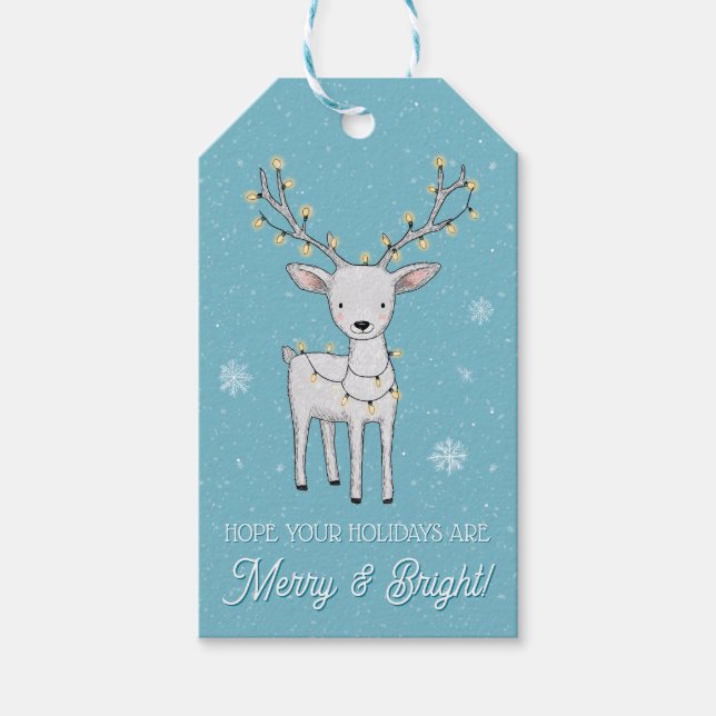 Personalisiertes Rentier Merry Bright Weihnachten Geschenkanhänger (Vorderseite)