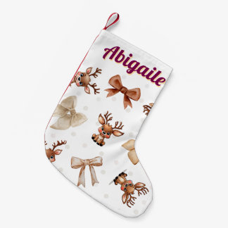 Personalisiertes Rentier mit Bows Coquette Strumpf Kleiner Weihnachtsstrumpf