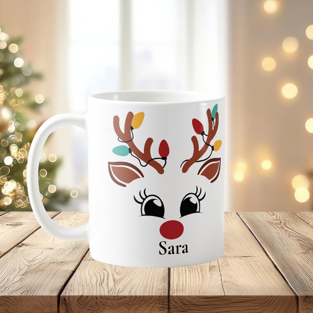 Personalisiertes Rentier mit Lichterfried Weihnach Kaffeetasse (Personalised Reindeer with Lights Christmas Mug
)