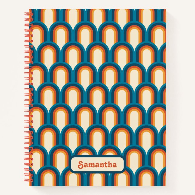 Personalisiertes Retro Arch Rainbow-Muster Notizbuch (Vorderseite)