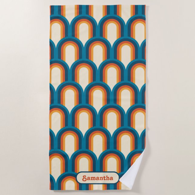 Personalisiertes Retro Arch Rainbow-Muster Strandtuch (Vorderseite)