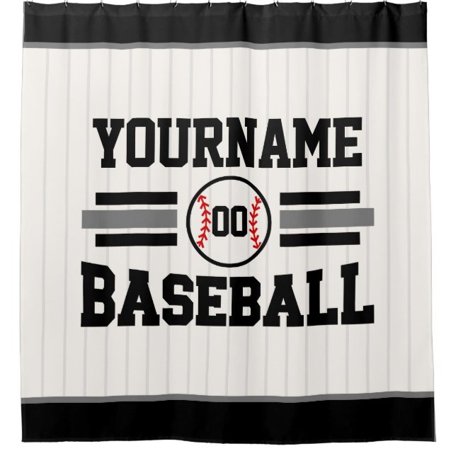Personalisiertes Retro-Baseball-Player-Team Duschvorhang (Vorderseite)