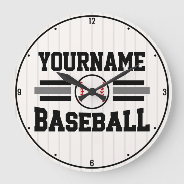 Personalisiertes Retro-Baseball-Player-Team Große Wanduhr (Vorderseite)