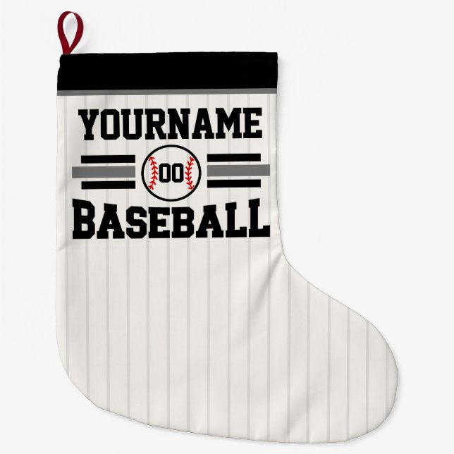 Personalisiertes Retro-Baseball-Player-Team Großer Weihnachtsstrumpf (Vorderseite)