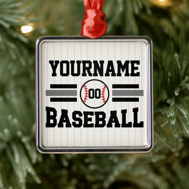 Personalisiertes Retro-Baseball-Player-Team Ornament Aus Metall (Baum)