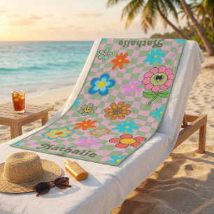 Personalisiertes Retro Beach Handtuch Blumengesc