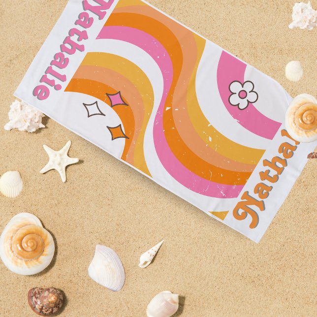 Personalisiertes Retro Beach Handtuch mit Namen -  (`Personalized Retro Beach Towel with Name - Custom Gift 🎁)