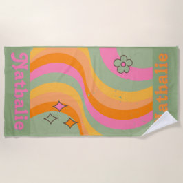 Personalisiertes Retro Beach Handtuch mit Namen - 