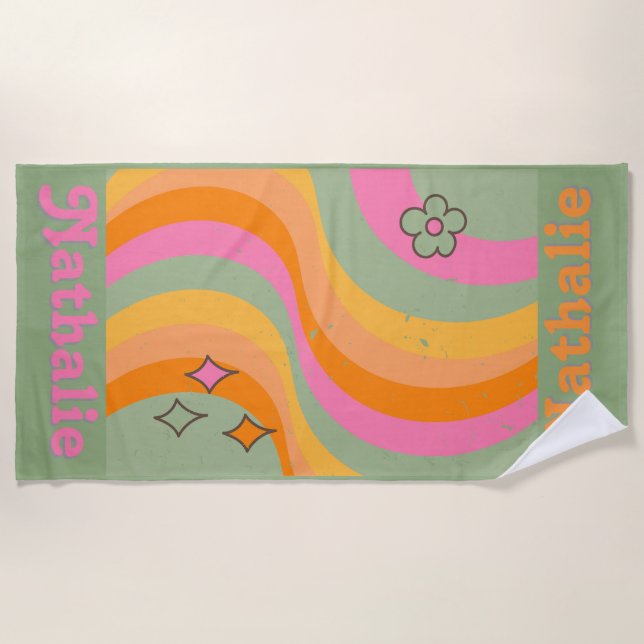 Personalisiertes Retro Beach Handtuch mit Namen -  (Vorderseite)