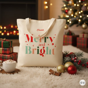 Personalisiertes Retro-Frohe-Weihnachten Tragetasche