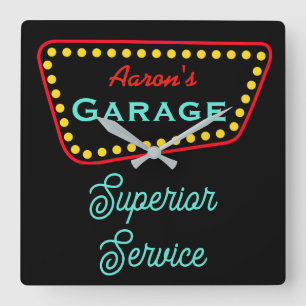 Personalisiertes Retro-Garagen-Schild-Uhr-Geschenk Quadratische Wanduhr