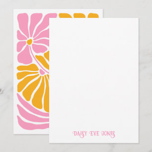 Personalisiertes Retro-Hot-Pink-Orange-Blumenmotiv Mitteilungskarte