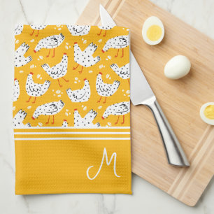 Personalisiertes Retro-Hühnchen-Monogramm Geschirrtuch