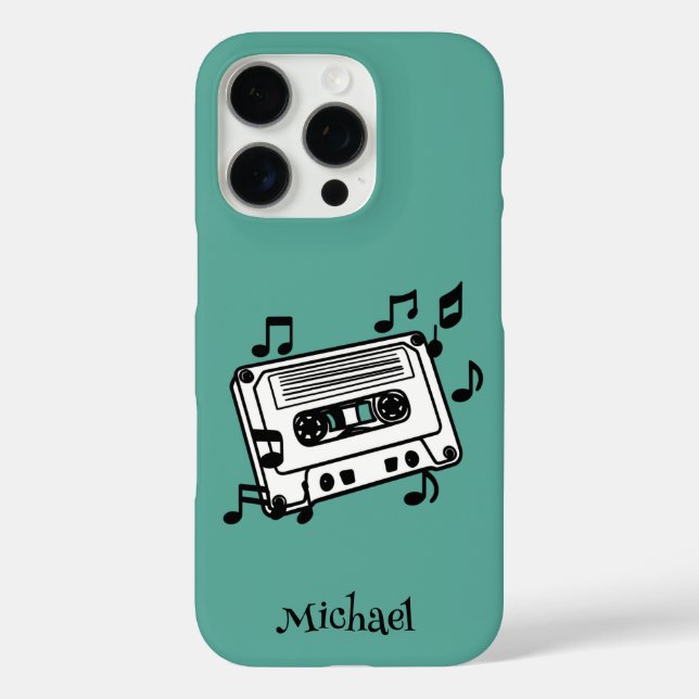 Personalisiertes Retro-Kassettenband mit Musiknote iPhone 16 Pro Hülle (Rückseite)