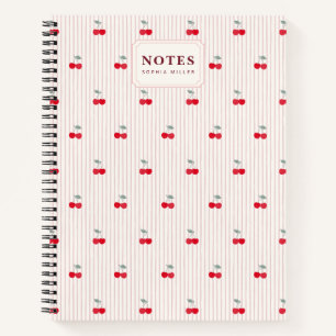 Personalisiertes Retro-Kirsch- & Pinstreifen-Rot & Notizbuch