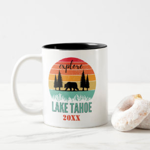Personalisiertes Retro Lake Tahoe California Souve Zweifarbige Tasse