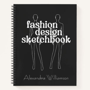Personalisiertes Retro-Modedesign-Skizzenbuch Schw Notizbuch