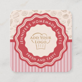 Personalisiertes Retro-Rosa Streifen-Bäckerlogo Quadratische Visitenkarte