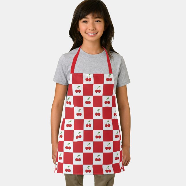 Personalisiertes Retro-Rotkirsch- und Gingham-Karo Schürze (Insitu)