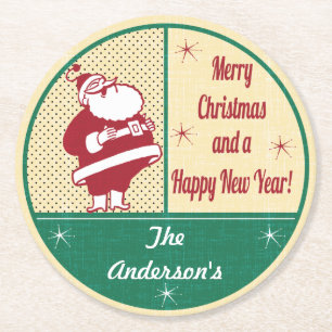 Personalisiertes Retro Sankt-Weihnachten Runder Pappuntersetzer