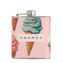 Personalisiertes Retro Vintag Ice Creme Kronmuster Flachmann