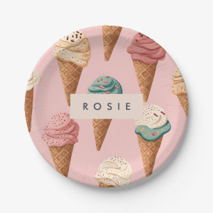 Personalisiertes Retro Vintag Ice Creme Kronmuster Pappteller