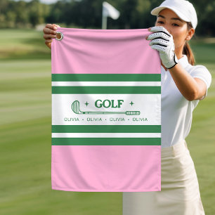 Personalisiertes Retrogeschenk in Rosa und Grün ge Golfhandtuch