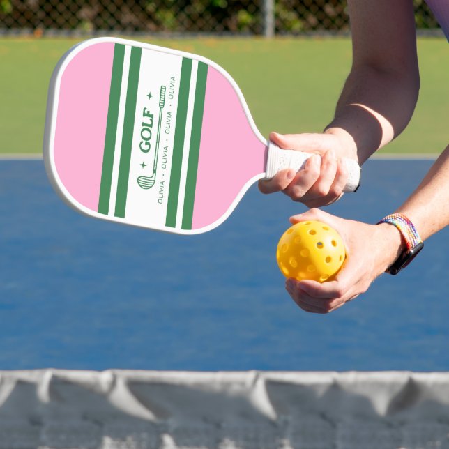 Personalisiertes Retrogeschenk in Rosa und Grün ge Pickleball Schläger (InSitu)