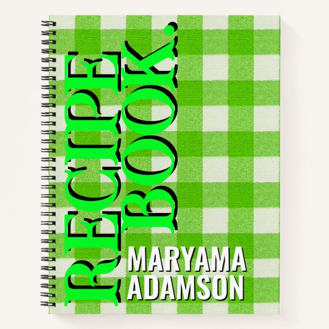 Personalisiertes Rezept Buch. | Green Gingham Kari Notizbuch (Vorderseite)