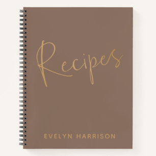 Personalisiertes Rezept Journal in Mocha Brown Gol Notizbuch