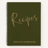 Personalisiertes Rezept-Journal in Olive Green Gol